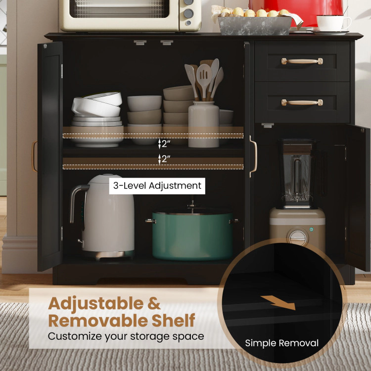 Hivvago Modern Kitchen Sideboard Buffet Cabinet With 2 Drawers And Adjustable Shelf