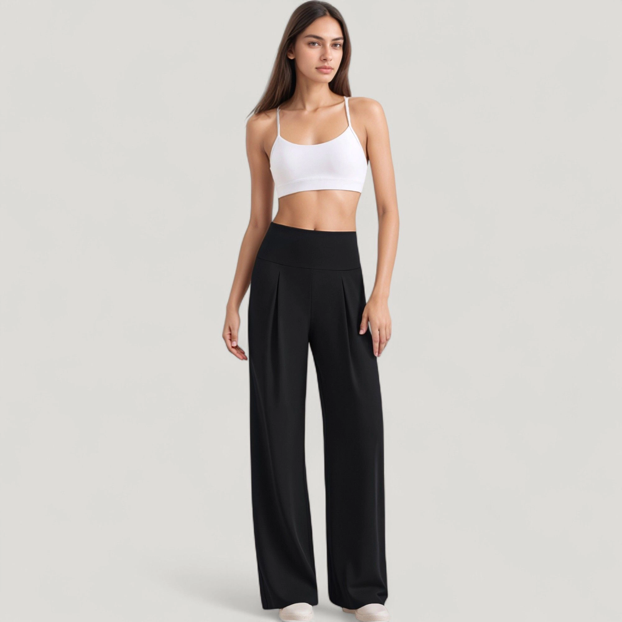 Anna-Kaci Women's High-Waist Wide-Leg Pants with Front Pleat Detail
