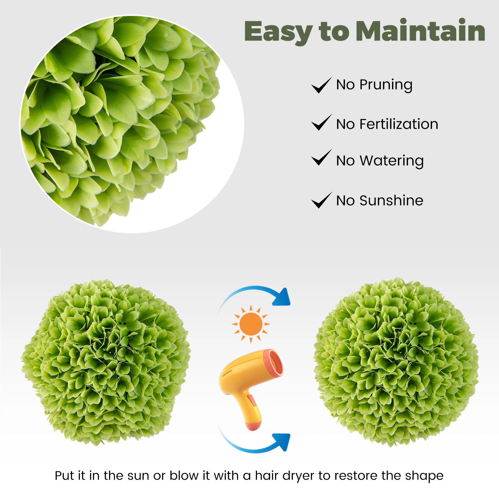SUGIFT Set of 2 Artificial Boxwood Topiary Balls 11-in Outer 7.5-in Inner Diameter Fits 11-in Pots 2-lb Green