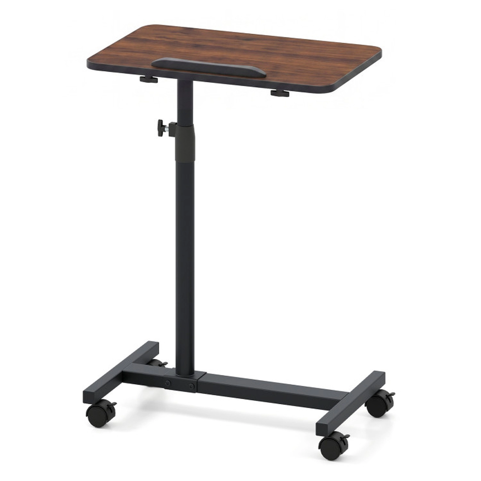 SUGIFT Adjustable Height Rolling Lap Desk Over Bed Food and Laptop Table 33-lb Capacity Brown Black Walnut