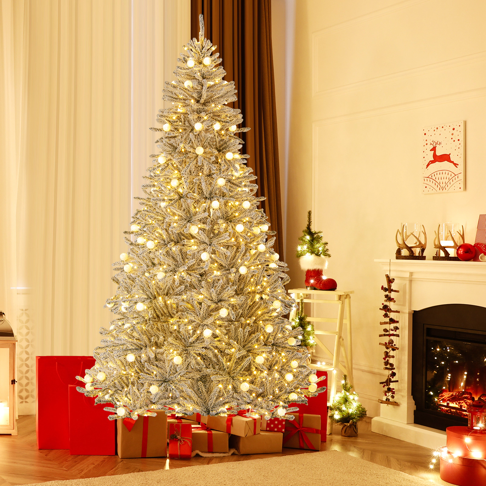 SlickBlue Pre-Lit Snow Flocked Christmas Tree with Remote Control