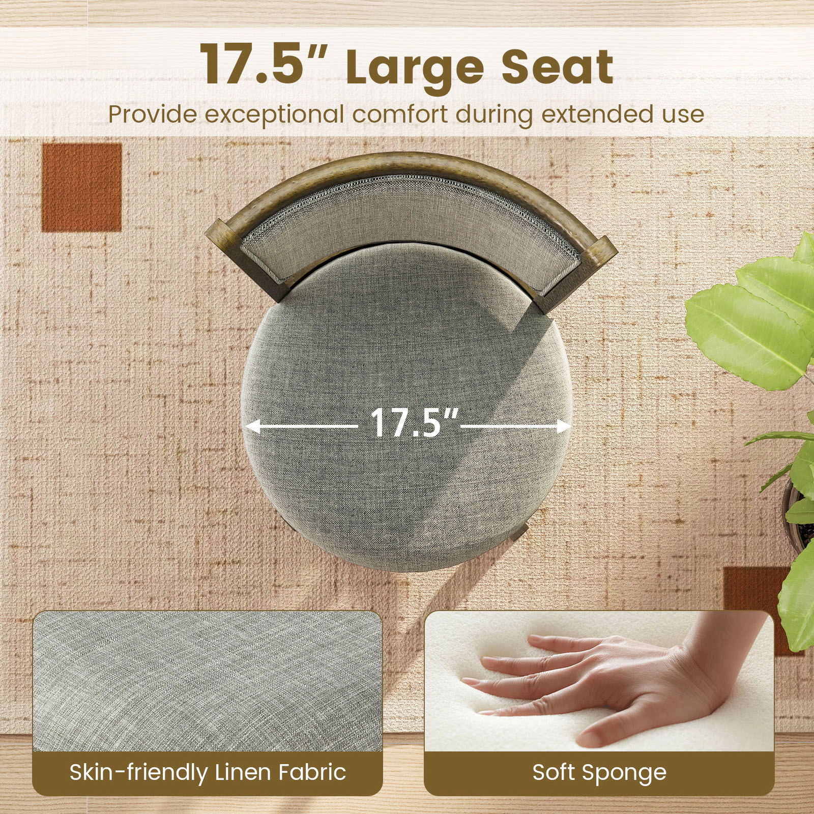 SUGIFT Soft-Padded Swivel Bar Stools Set of 2 with Curved Back and Footrest 350-lb Capacity 21 x 19 x 44.5 in Gray