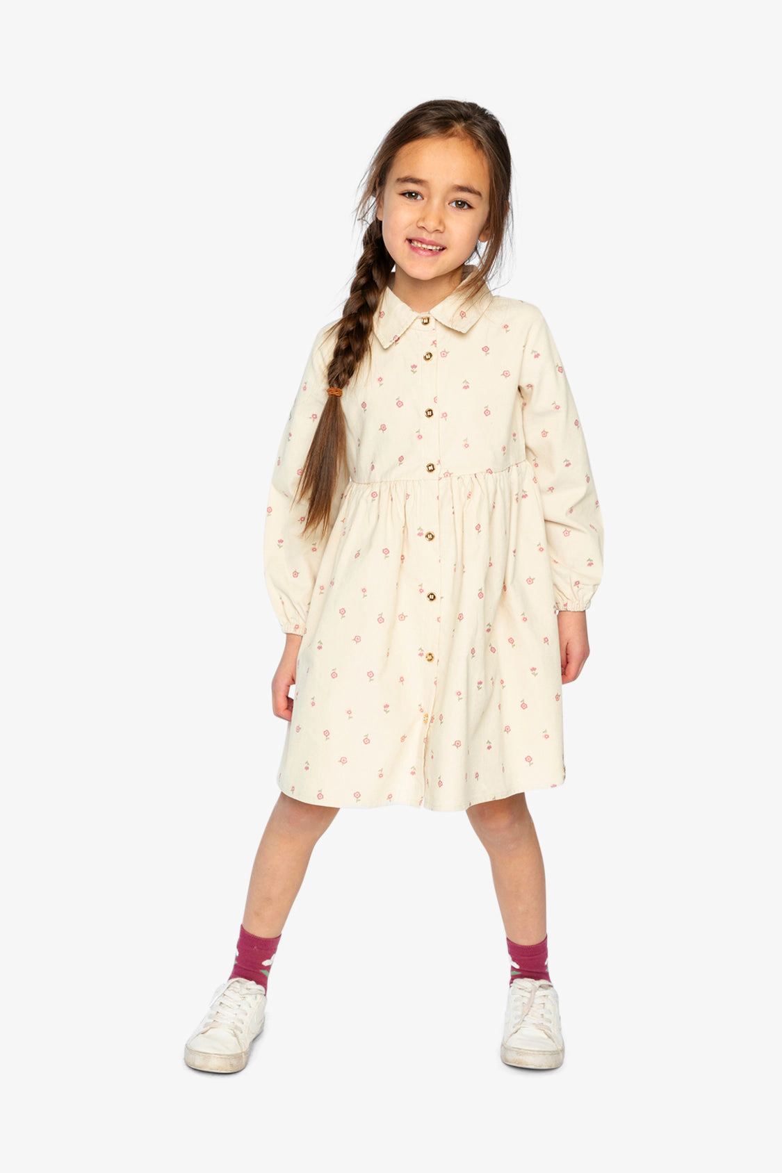 Deux par Girls Floral Print Corduroy Shirt Dress