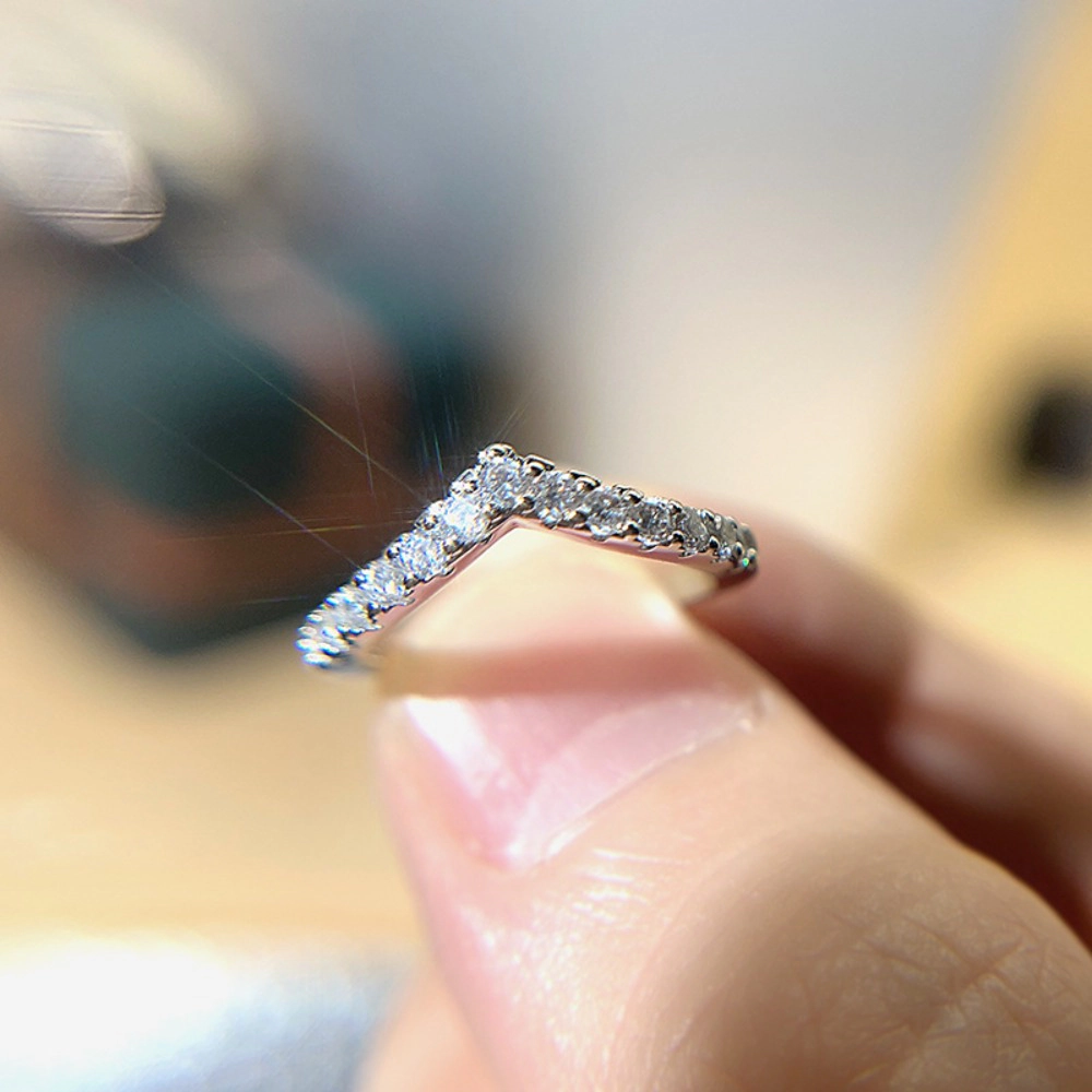 Wardrobe Whimsy V‑Shaped Pave Cubic Zirconia Adjustable Silver‑Tone Wedding Stackable Ring
