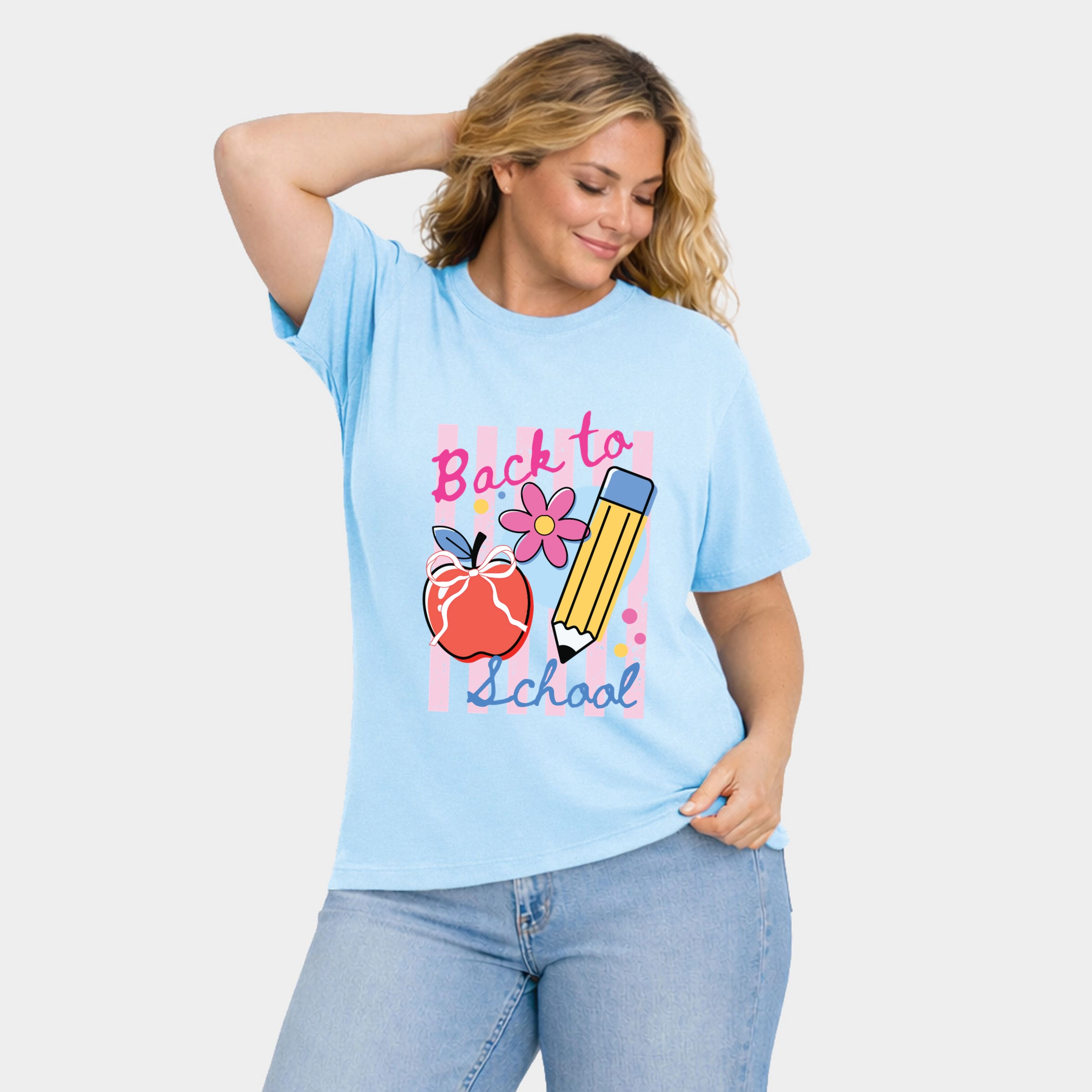 Simply Sage Market - Back To School Stripes Women's Plus Sized Garment Dyed Graphic T-Shirt