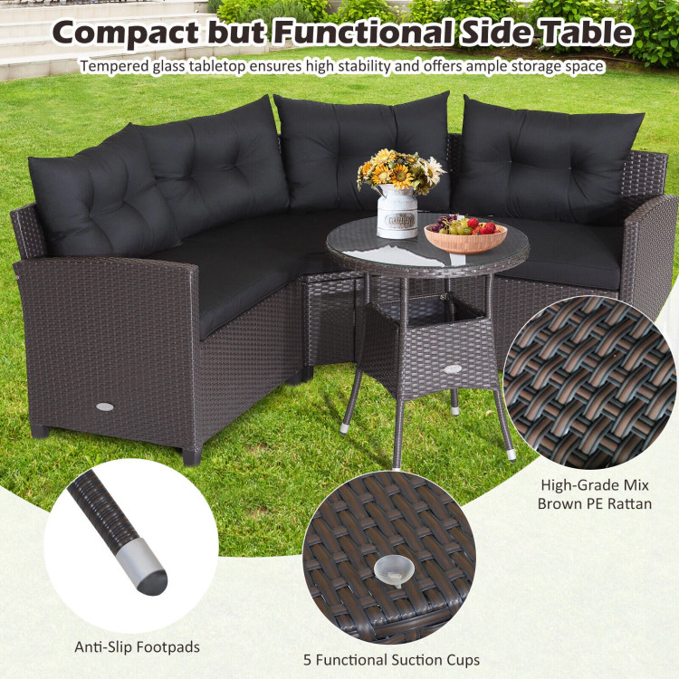 Hivvago 4 Pieces Patio Rattan Furniture Set Cushioned Sofa Glass Table