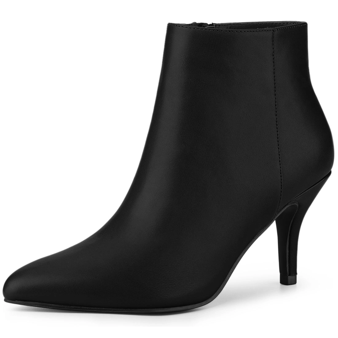 BLISSFUL STEP Women PU Rubber Pointed Toe Zipper Stiletto Heel Ankle Boots