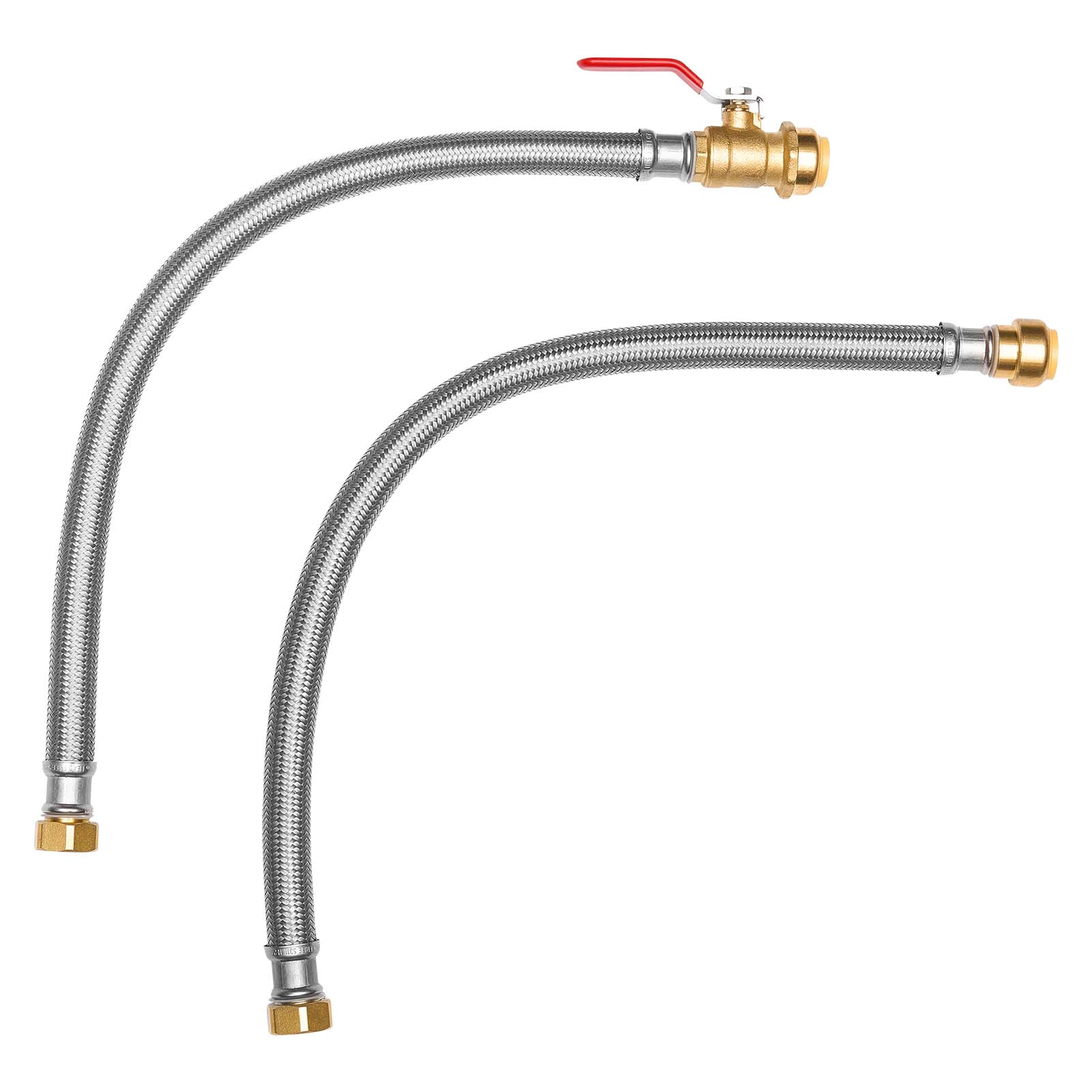 HONGGE Water Heater Kit Push-Fit Valve Flexible Water Heater Connector with 3/4" FIP PTC Ball Valve Stainless Steel