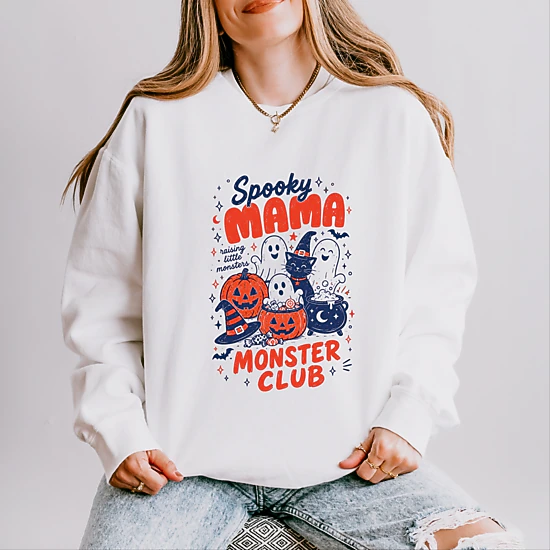 Simply Sage Market - Women's Lightweight Garment Dyed Sweatshirt - Spooky Mama Monster Club