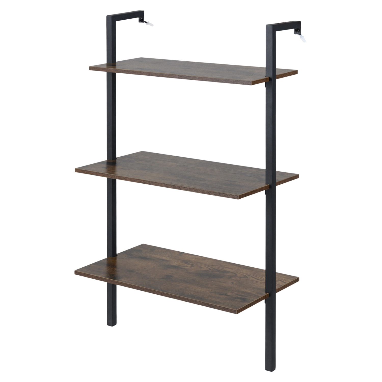 LJG 3-Tier Modern Wall Mounted Shelves Wooden Floating Shelving Unit Metal Ladder Bookshelf