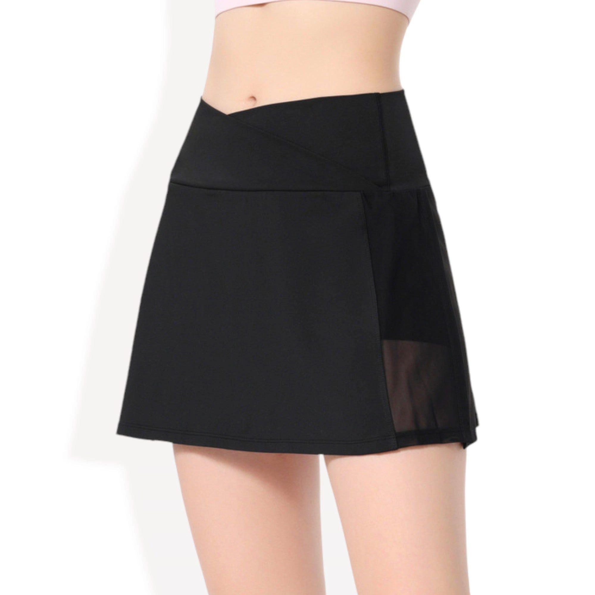 Anna-Kaci Women's High-Waist Wrap Front Mesh Panel Athletic Skort with Built-In Shorts