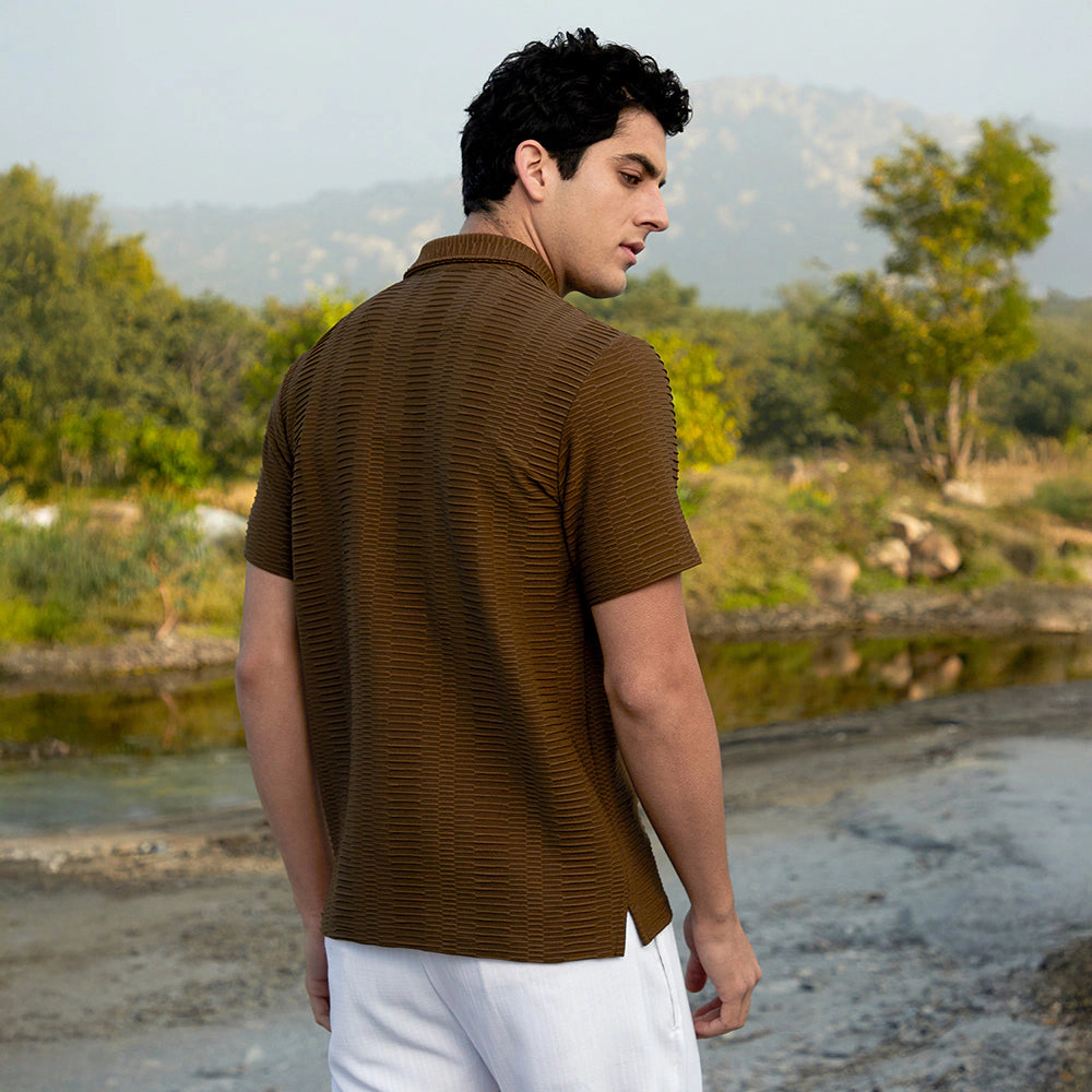Flatten-Ruched Polo T-Shirt