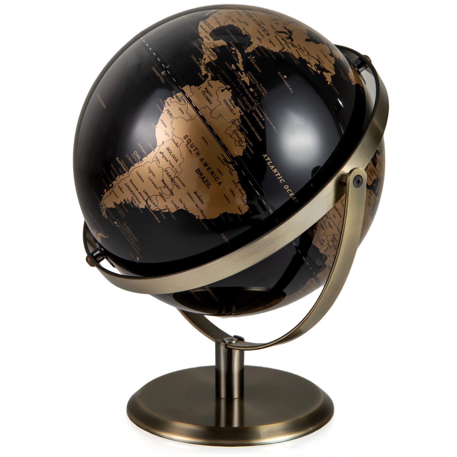 SUGIFT 720° Rotating Metallic World Globe with Time Dial Interactive Toy 9-in Globe Diameter Black and Gold