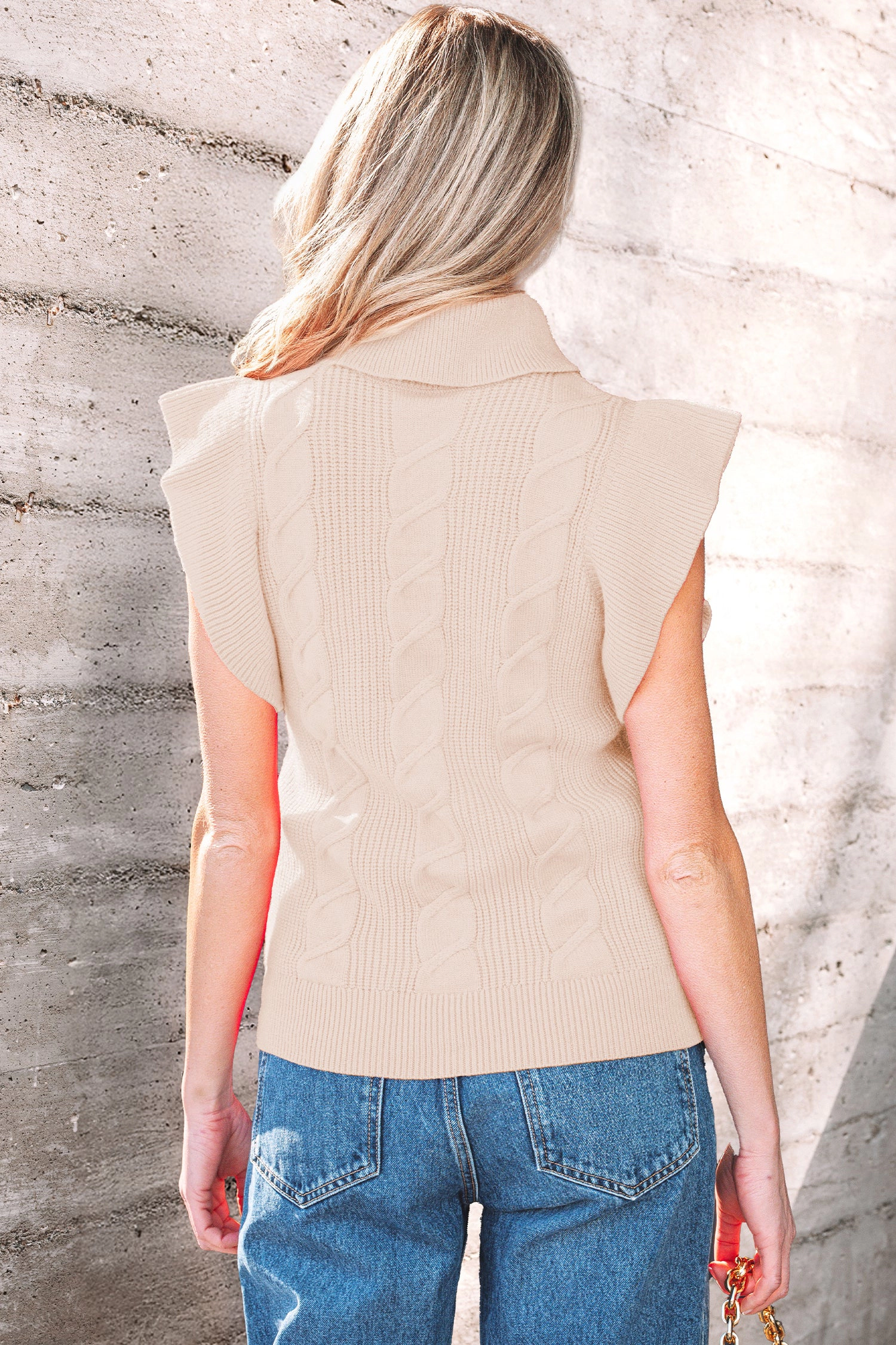 Threaded Pear Zaylee Ruffled Short Sleeve Turtleneck Sweater