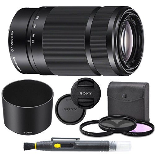 Sony E-Mount 55-210mm (Black) F 4.5-6.3 Lens for Sony E-Mount Cameras Bundle. includes: Filter Kit, Cleaning Pen, Front