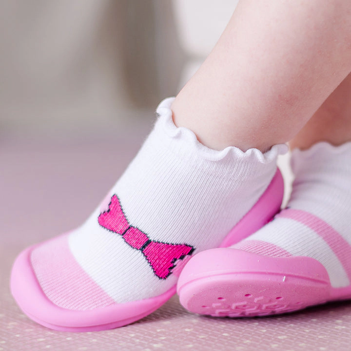 Komuello Toddler Girl First Walk Sock Shoes Mary Jane Bow