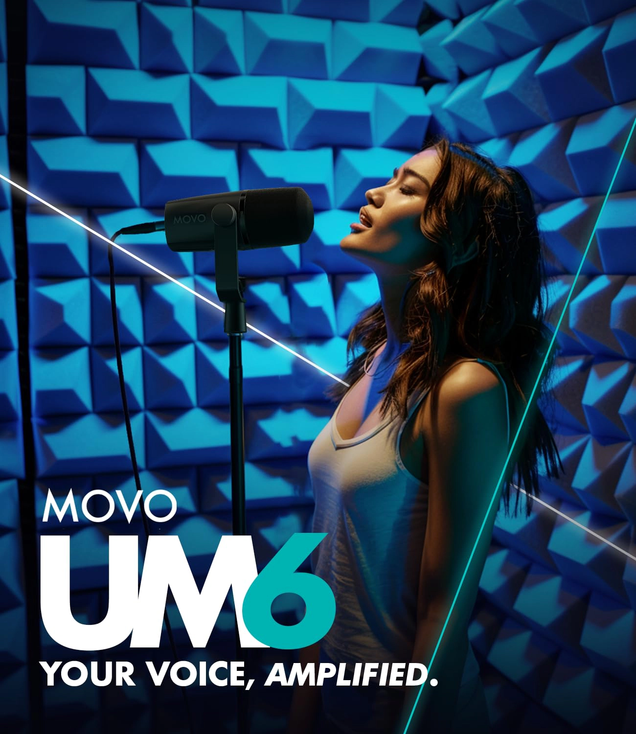 Movo UM6 Dynamic Podcast Microphone with Built-in GainCast Preamp - XLR and USB C Outputs