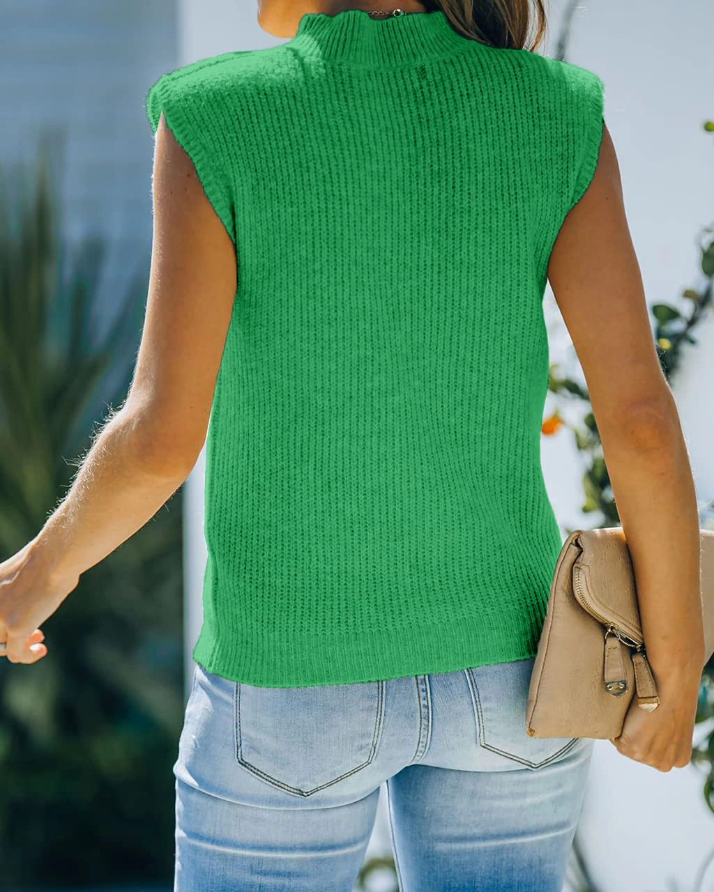 KOJOOIN Women's Mock Neck Knit Sweater Vest Sleeveless Casual Trendy Ribbed Pullover Tank Tops