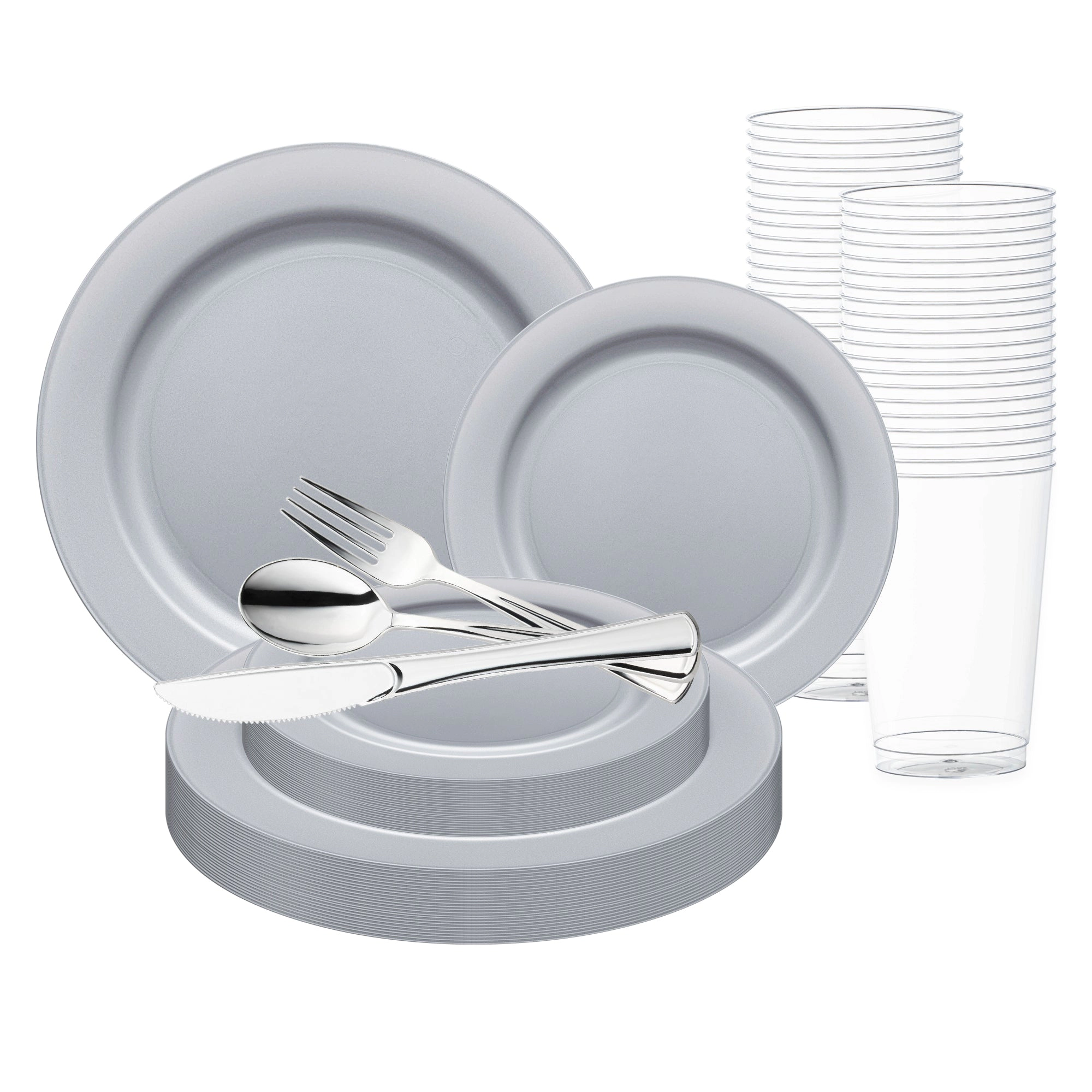 Smarty Had A Party Matte Steel Gray Round Disposable Plastic Wedding Value Set