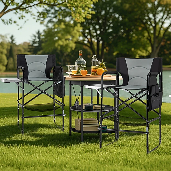 SUGIFT Gray 46-in Tall Folding Directors Chair with Side Table and Footrest 25.5-in W 21-in D 330-lb Seat Capacity