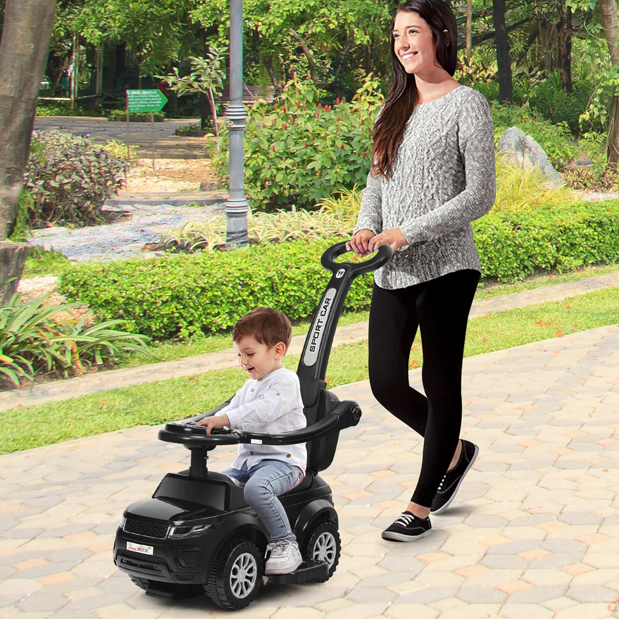 Costway 3 1 Ride on Push Car Toddler Stroller Sliding w/Music Pink