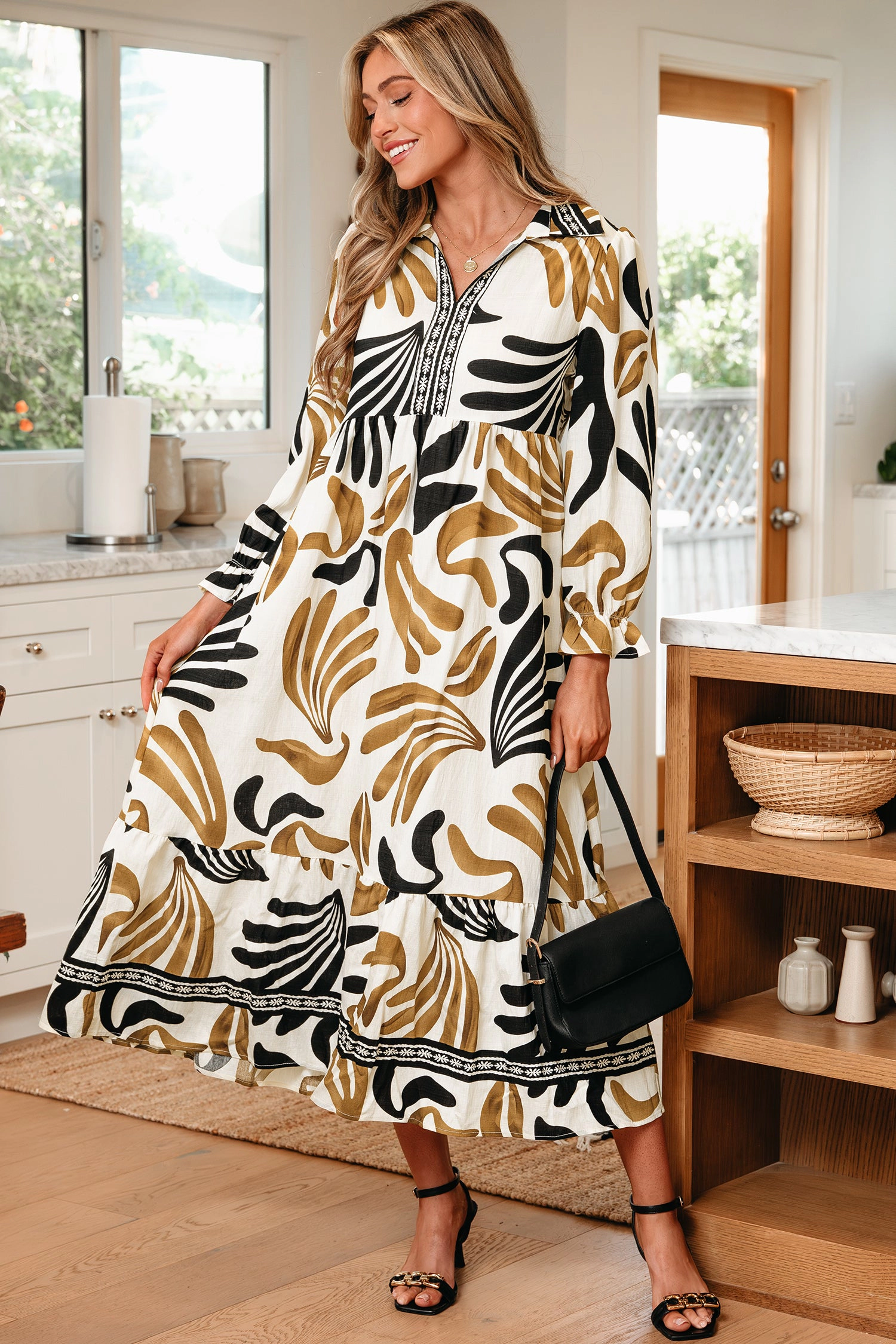 Threaded Pear Women's Zaylee Sleeve Ruffle Hem Dress