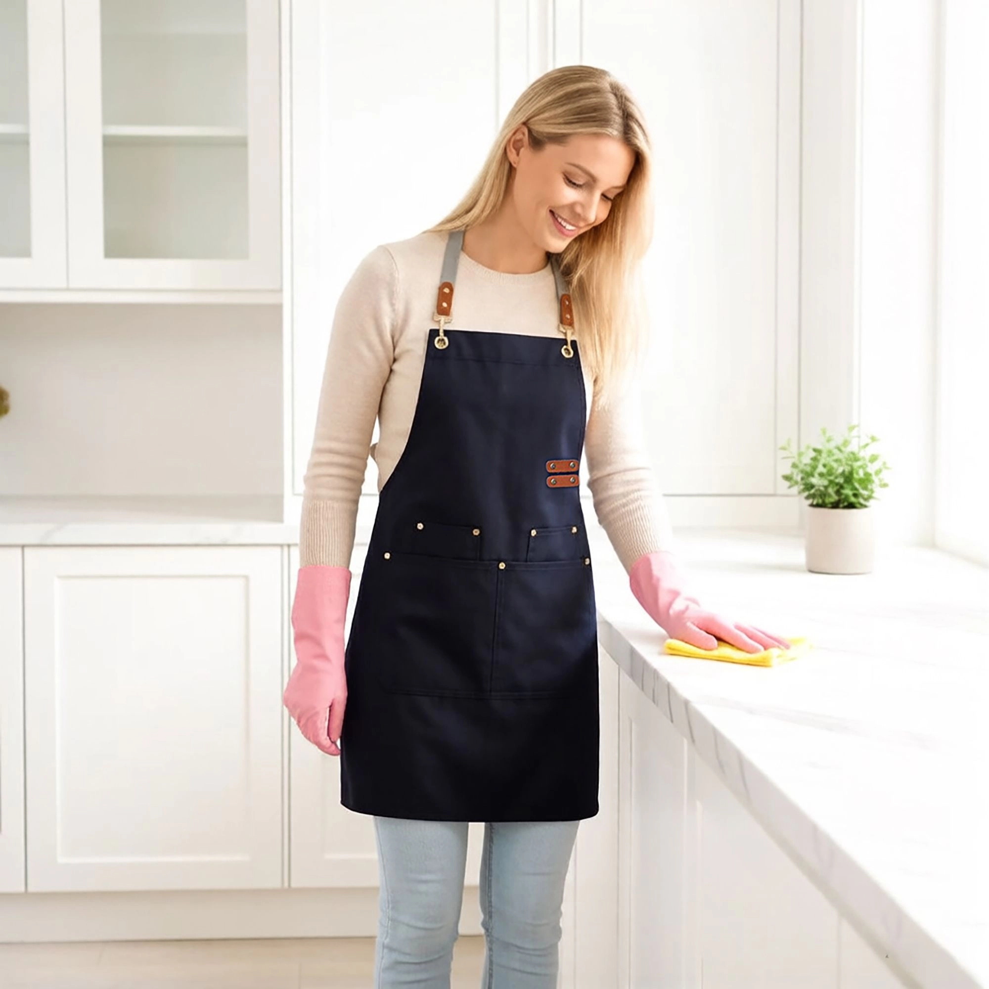 Alilang Women Canvas Work Apron with Multi Pocket Kitchen for Cooking Baking Cleaning Gardening