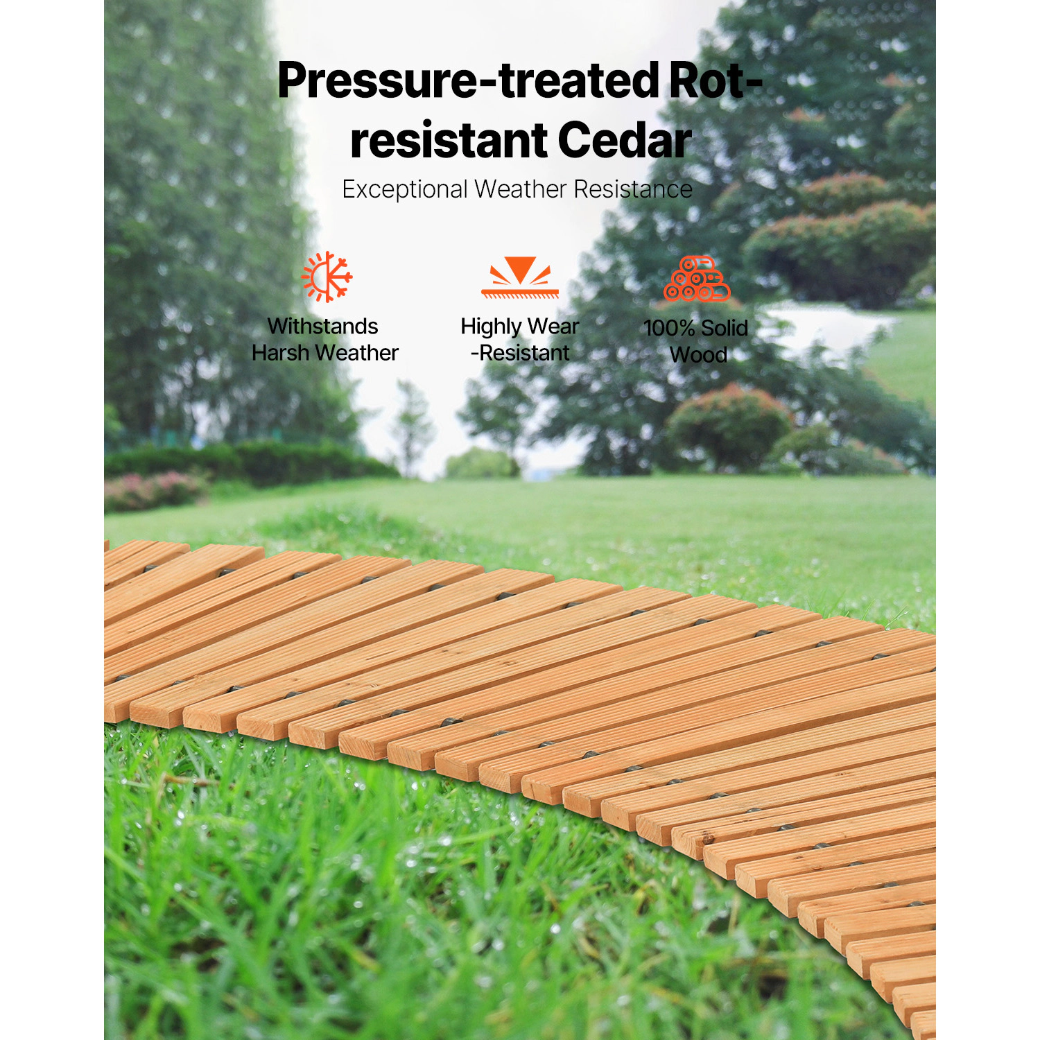HONGGE Wooden Garden Pathway L 17 in W Non-Slip Straight Garden Walkway Roll Out Cedar Outdoor Walkway Path with Wire