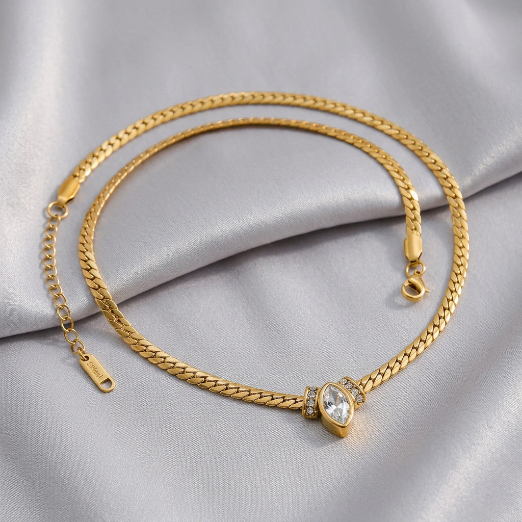 DressAtR Women's 18K Gold Plated Cuban Chain Necklace