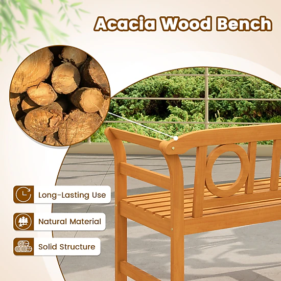 LJG Acacia Wood 2-Person Patio Loveseat with Backrest and Armrests for Backyard