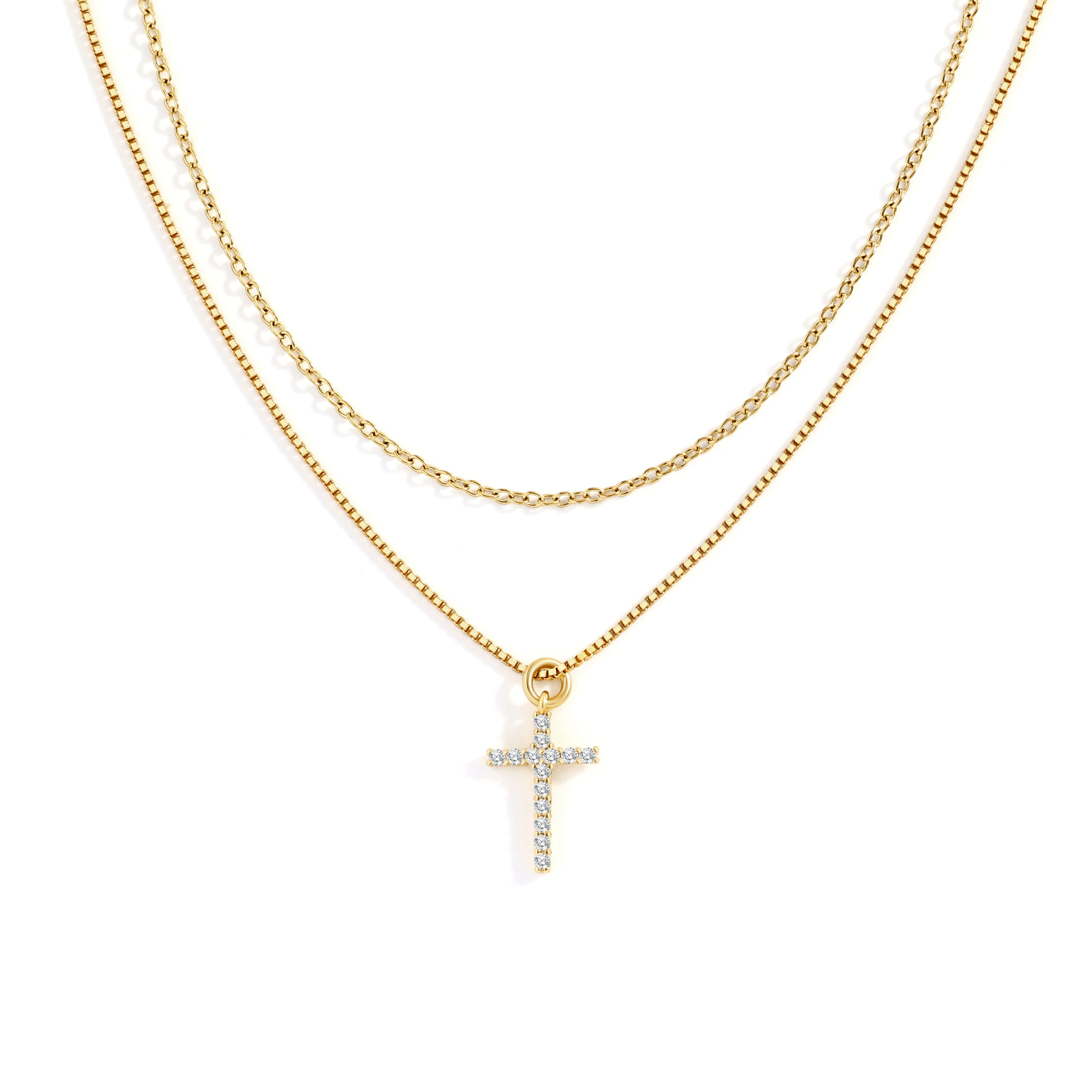 Mint & Lily Women's Cable and Pave Cross Necklace Set