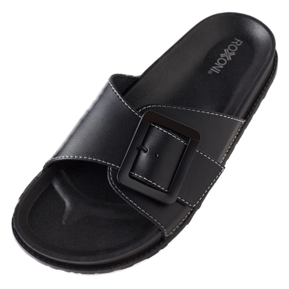 Roxoni Women’s Adjustable Buckle Flat Sandals – Stylish Open-Toe Comfort Slides
