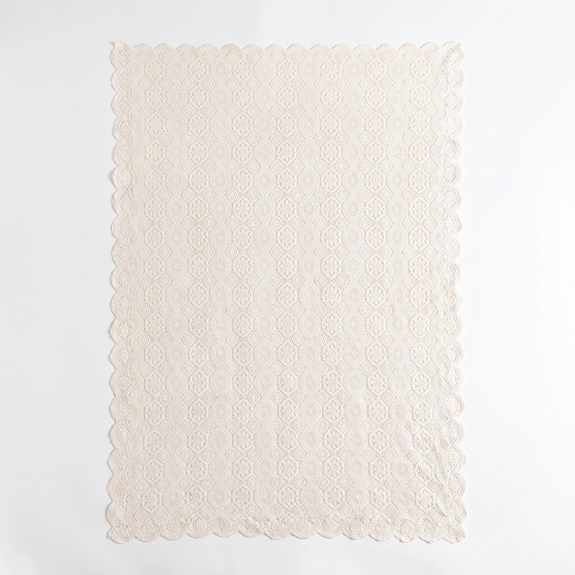 Alilang Unisex Off White Floral Lace Square Tablecloth with Scalloped Edges 55.1x55.1in