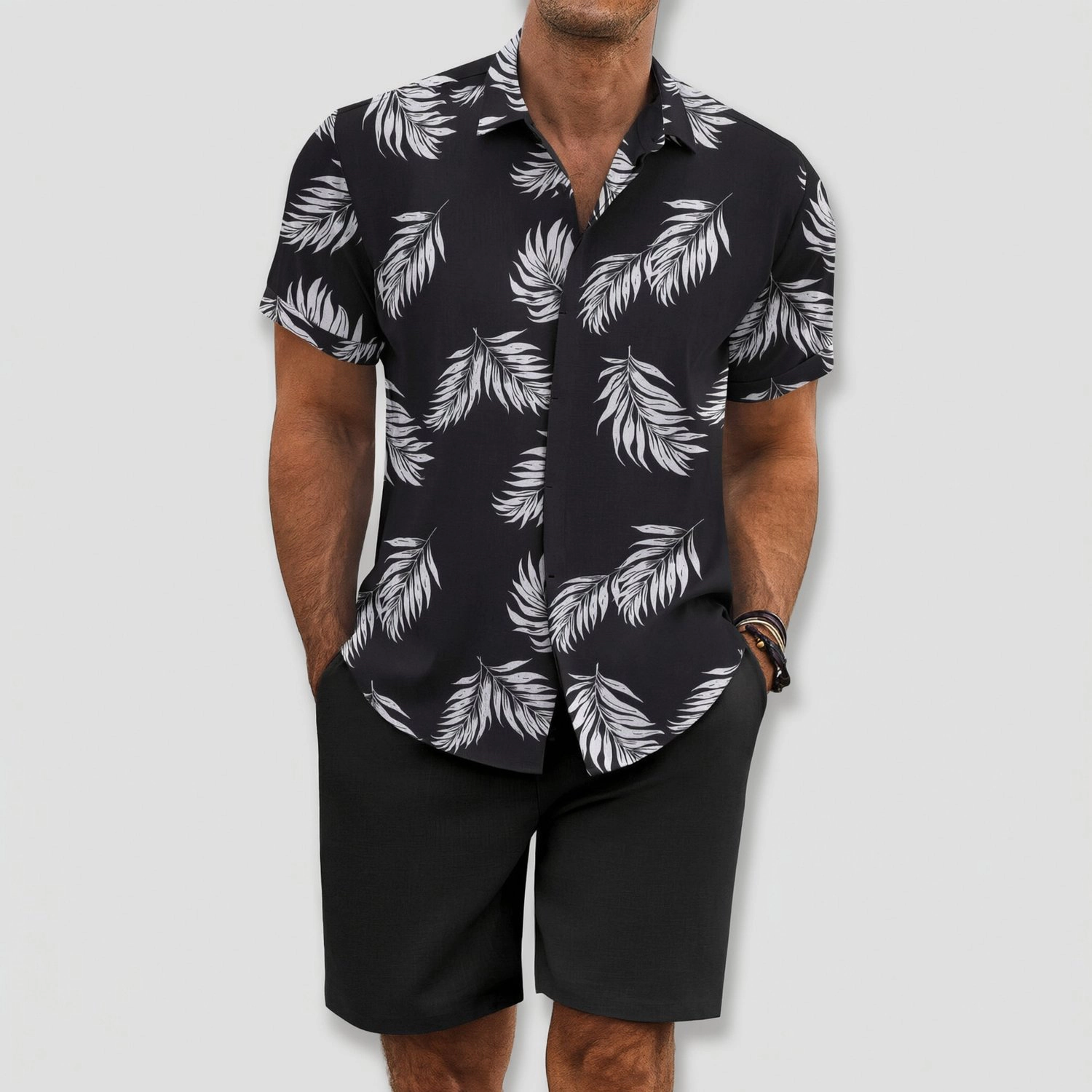 COOFANDY Mens  Short Sleeve Button Down Shirts Casual Two Piece Shorts Set