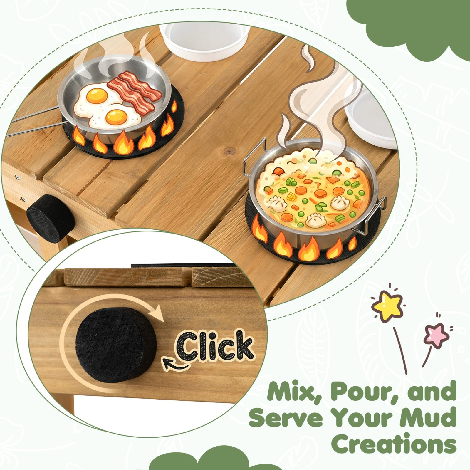 SUGIFT Kids Mud Kitchen Wooden Play Kitchen with Planter Box, Water Sink and Storage 32-in Wide Ages 3+ Natural