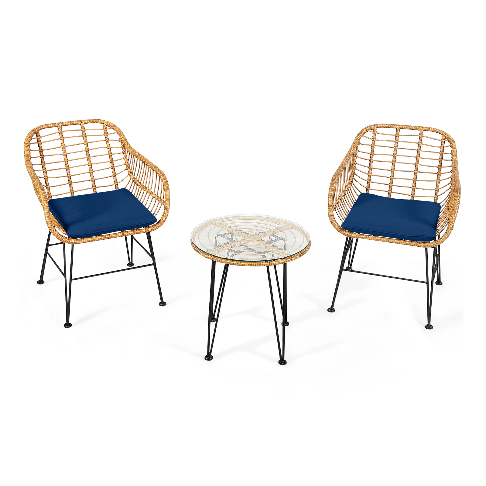 SUGIFT 3-Piece Rattan Conversation Set with Cushioned Chairs & Coffee Table 400-Lb Chair Capacity 24-in Chair Width Navy