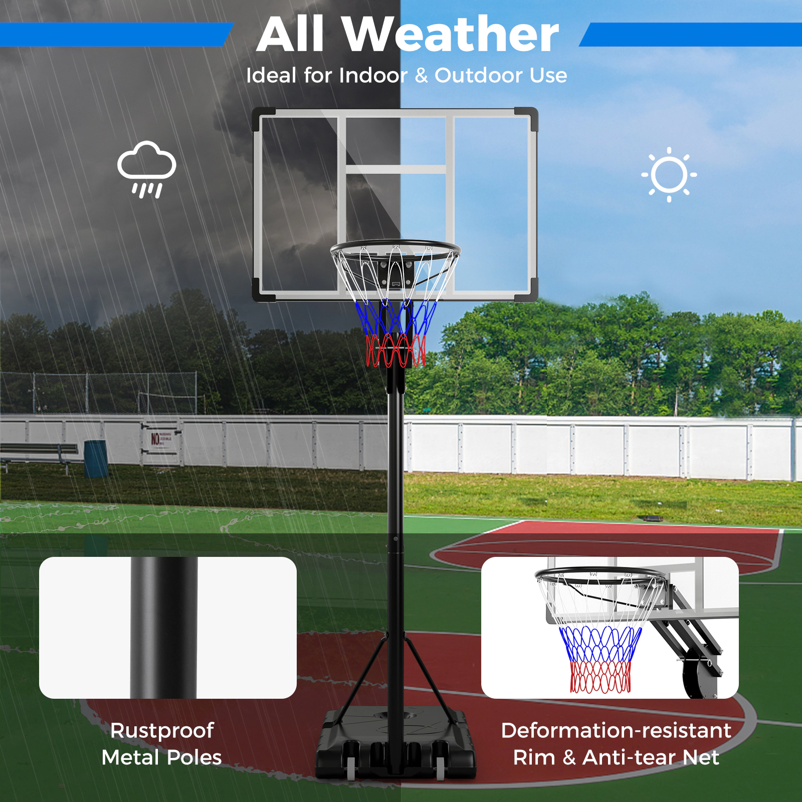 SUGIFT Black Adjustable Basketball Hoop with Shatterproof PET Backboard and Weight Bag 4.9-ft to 10-ft H 18-in Rim