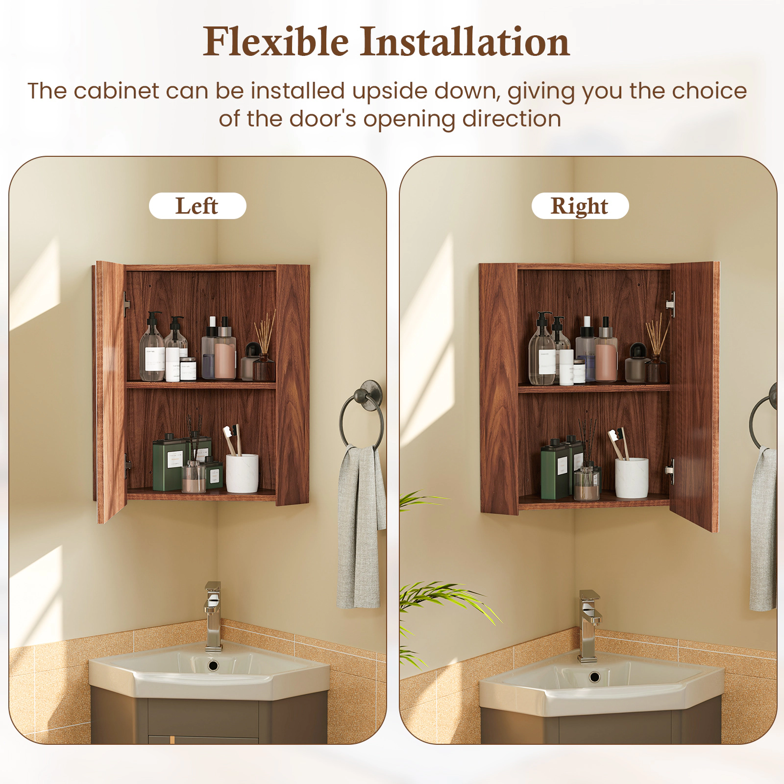 Slickblue Corner Bathroom Medicine Cabinet with Mirror Door and Adjustable Shelf