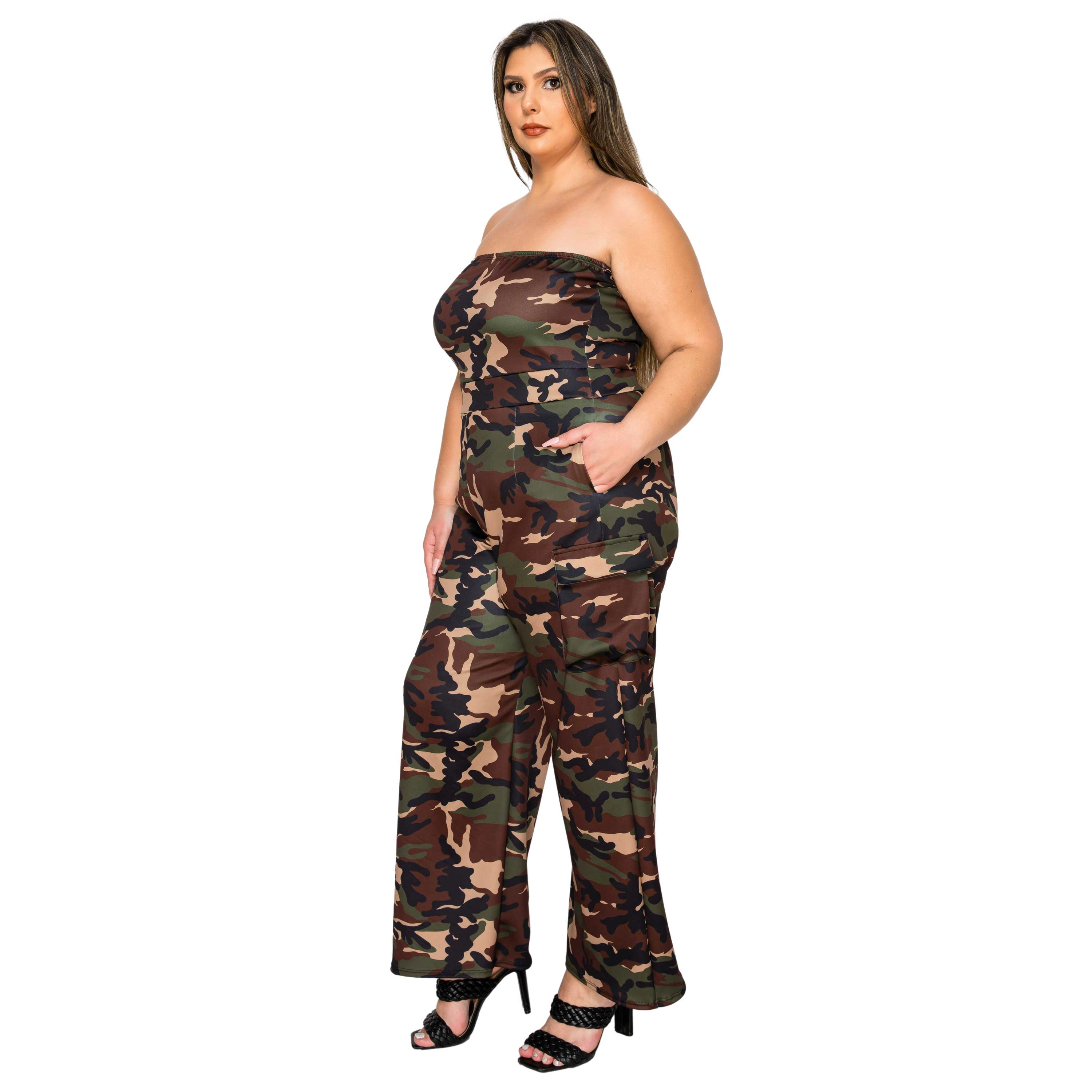 L I V D Women's Plus Freya Camo Cargo Jumpsuit