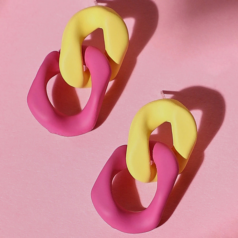 SOHI Women's The Block-Link Drop Earrings - Lemon Yellow & Fushcia Pink