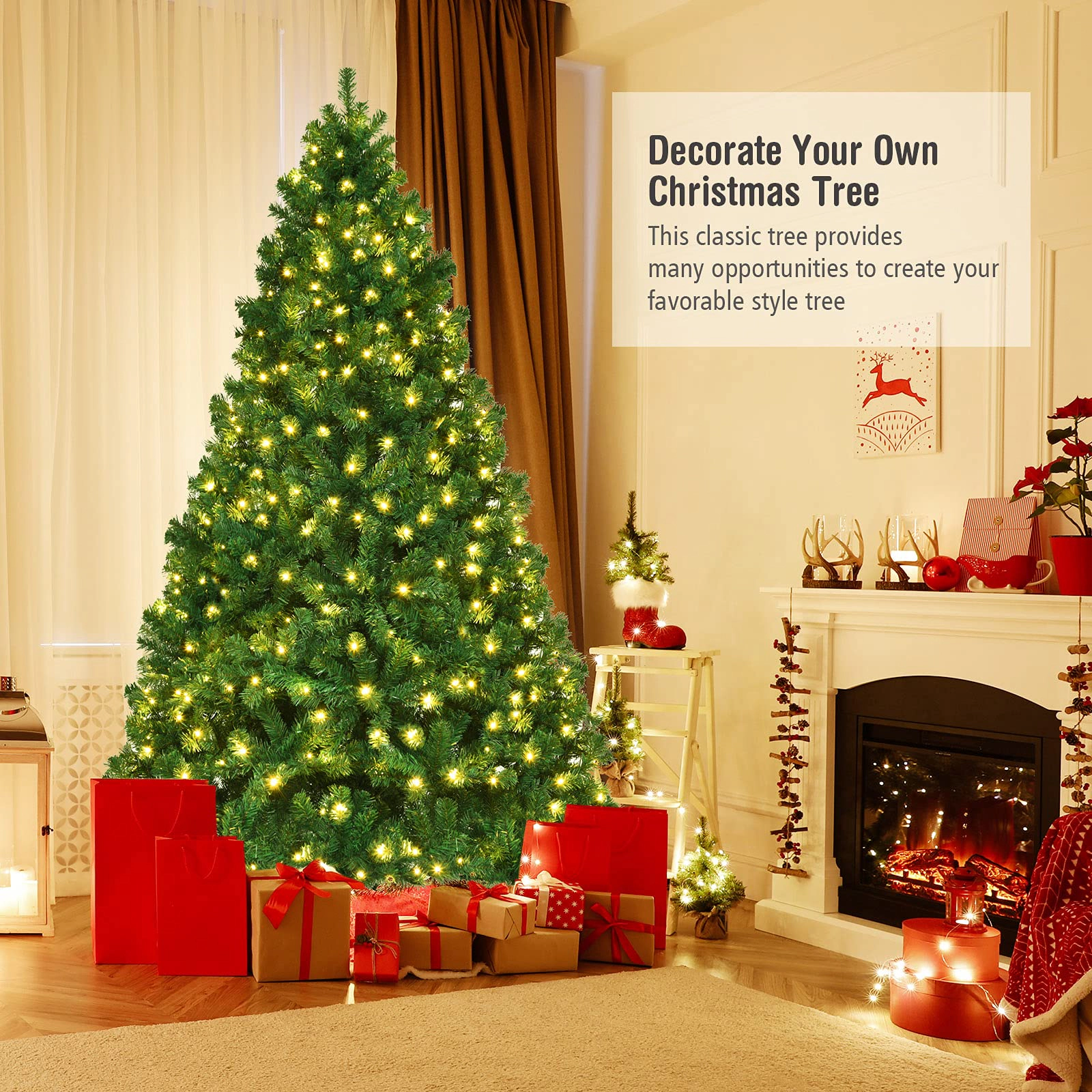 Glintex 7.5-Ft Pre-Lit PVC Christmas Tree with Iron Base and 5-Piece Setup, Green