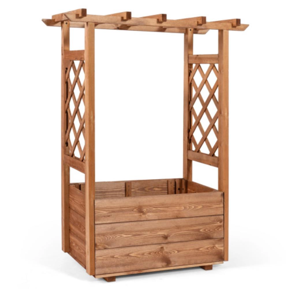 Hivvago Wooden Raised Garden Bed Elevated Planter Box with Hanging Roof