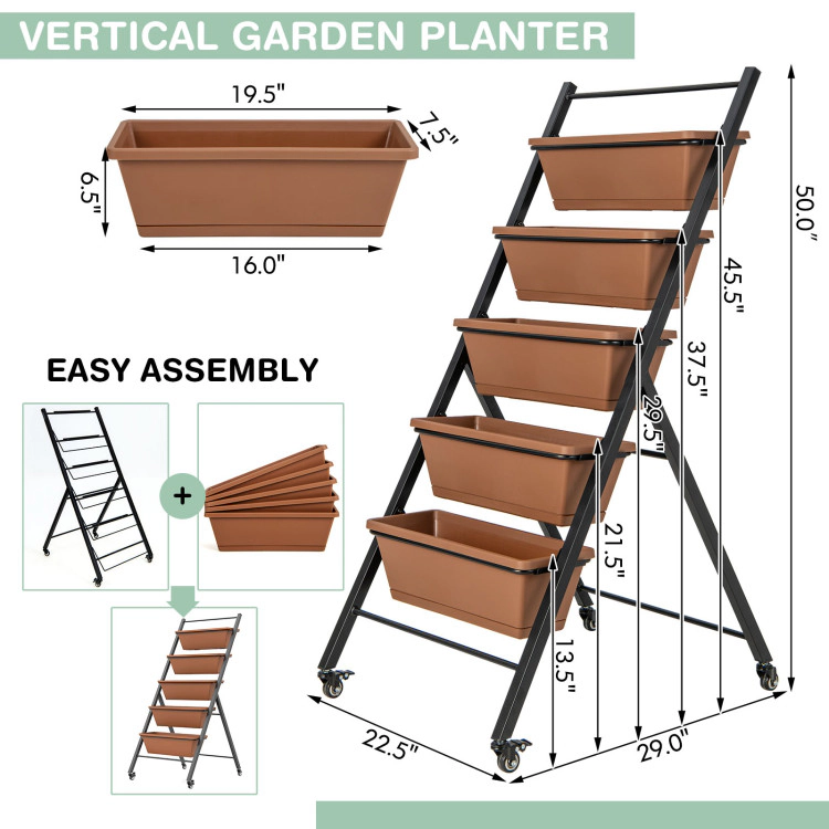 Hivvago 5-Tier Vertical Raised Garden Bed with Wheels and Container Boxes