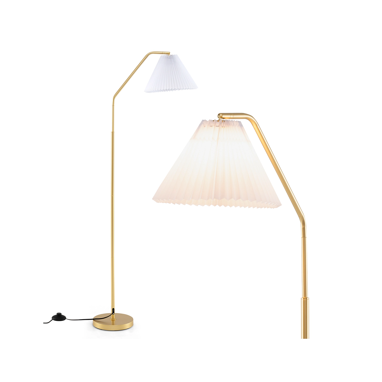 Slickblue Adjustable Arc Floor Lamp 66in Gold Metal Fabric Shade E26 Base Living Room Light