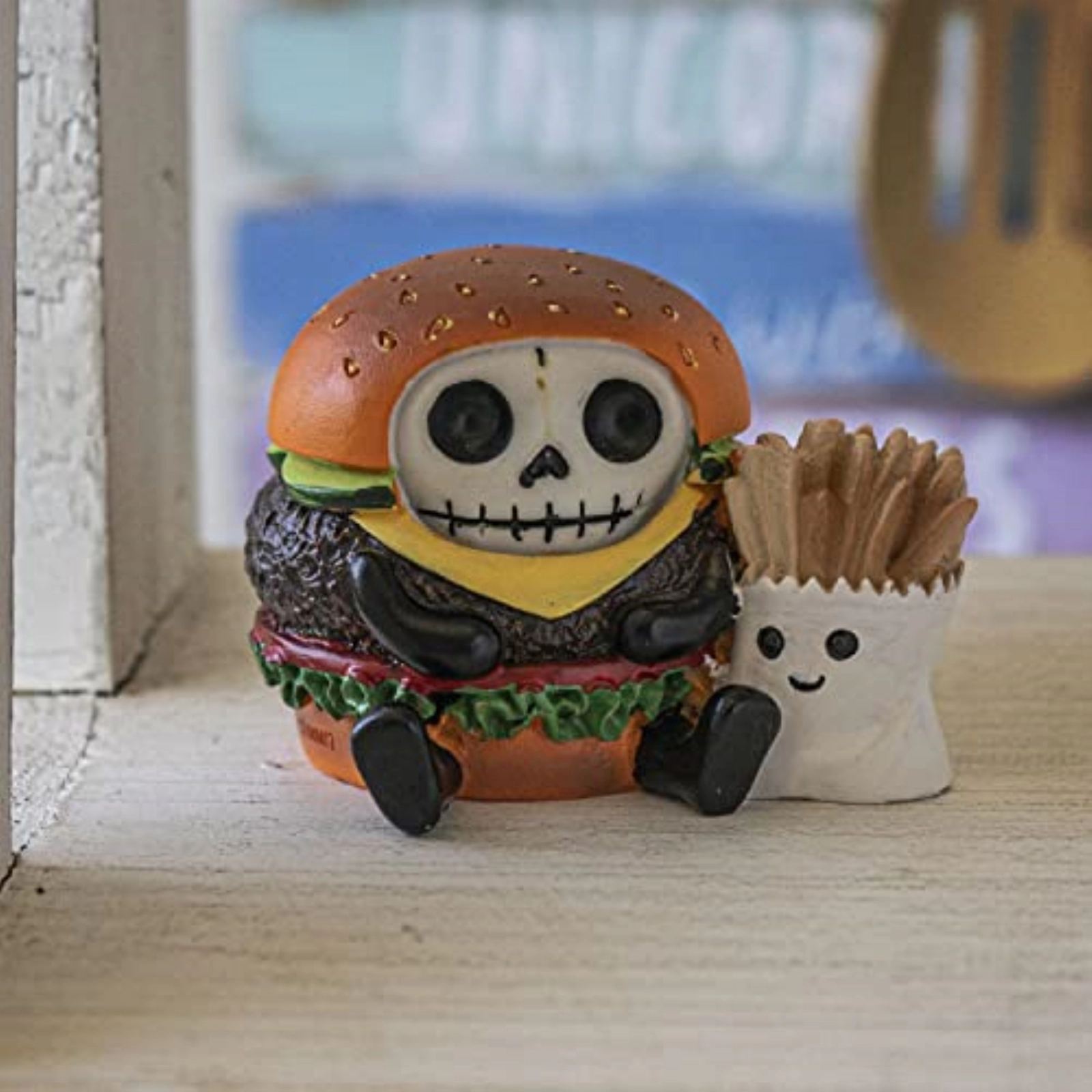 Pacific Giftware Furrybones Burger and Fry Skeleton in Costume Figurine 3.2 Inch Multicolor
