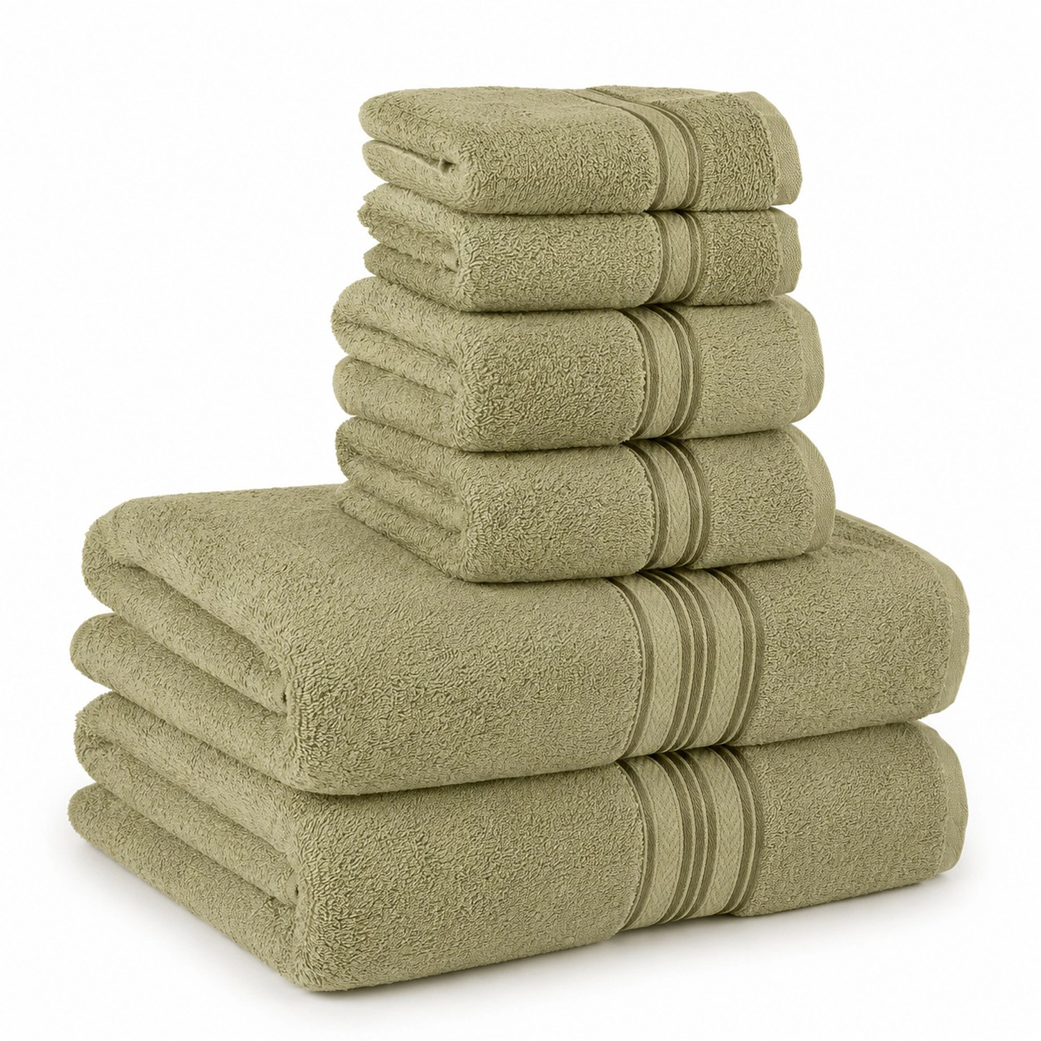 Plazatex 100% Premium Cotton Textured Border Ultra Soft Absorbent 6 Piece Bathroom Towel Set Safari
