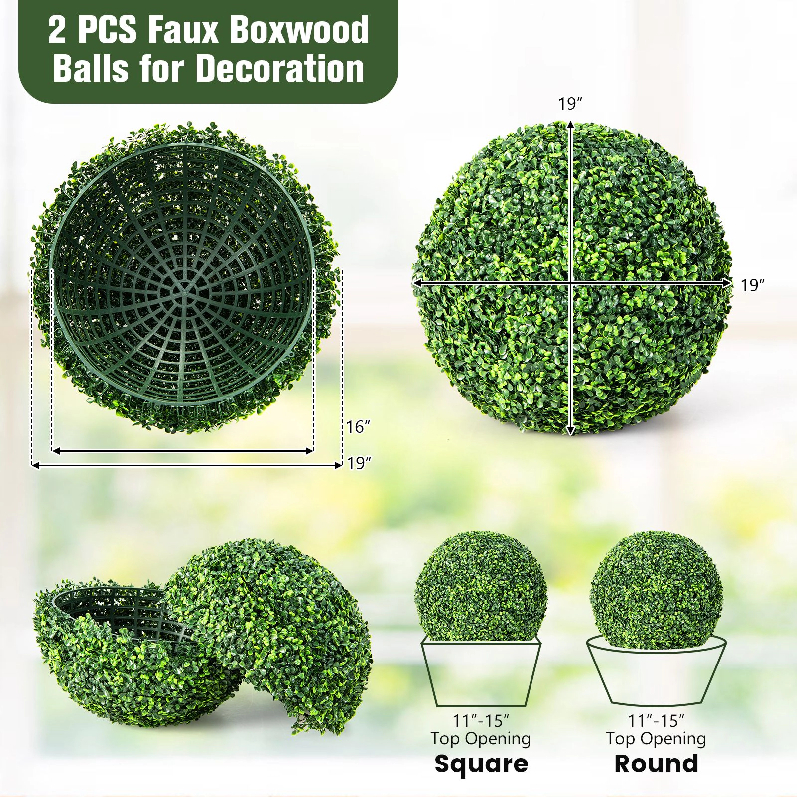 SlickBlue 2 Pieces 19 Inch Artificial Boxwood Topiary Balls for Decor