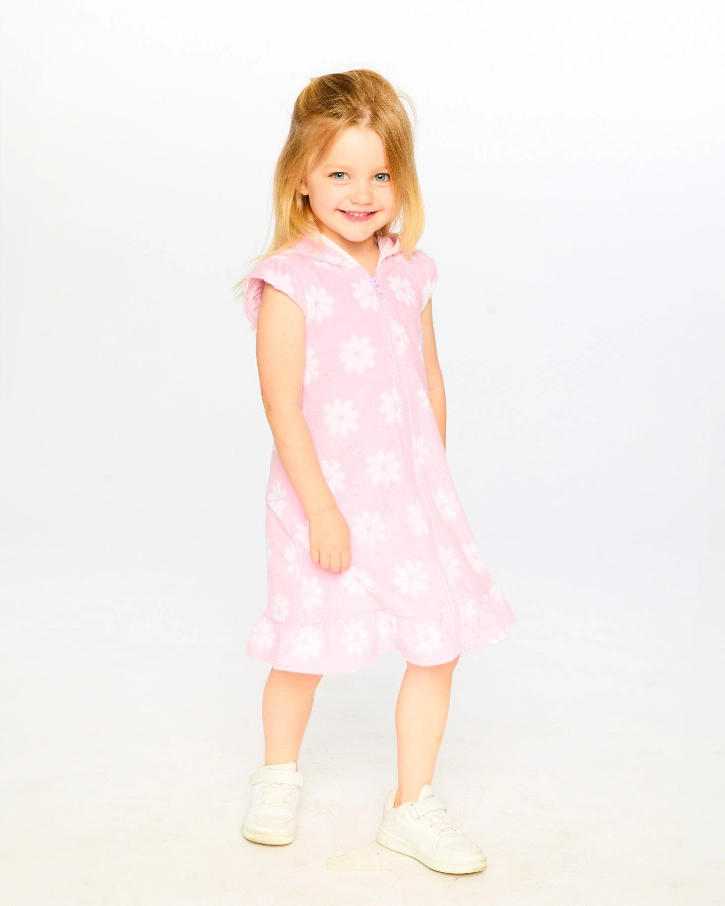 Deux par Deux Girls Terry Cloth Beach Hoodie Dress Printed Flowers