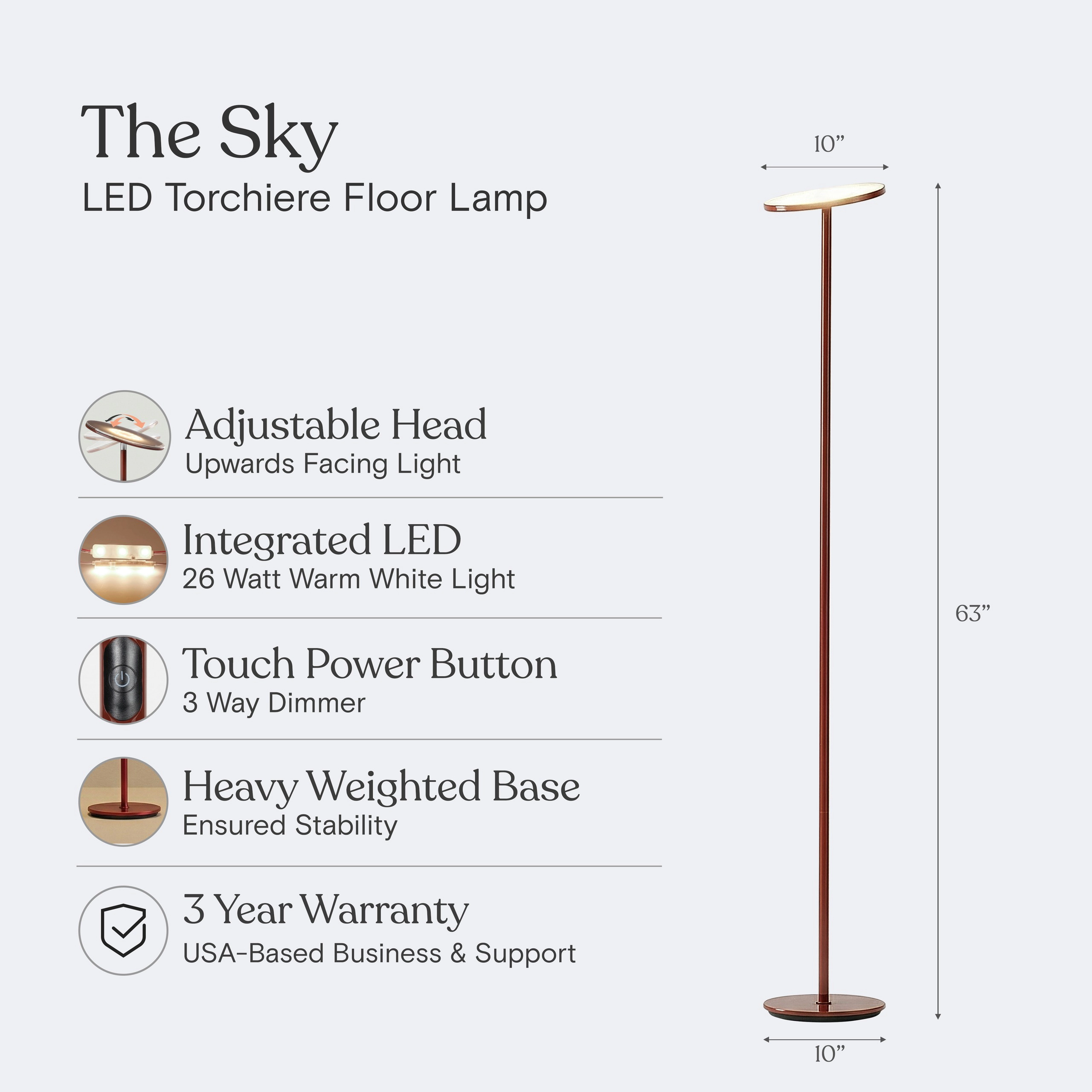 Brightech Sky Torchiere Adjustable Floor Lamp