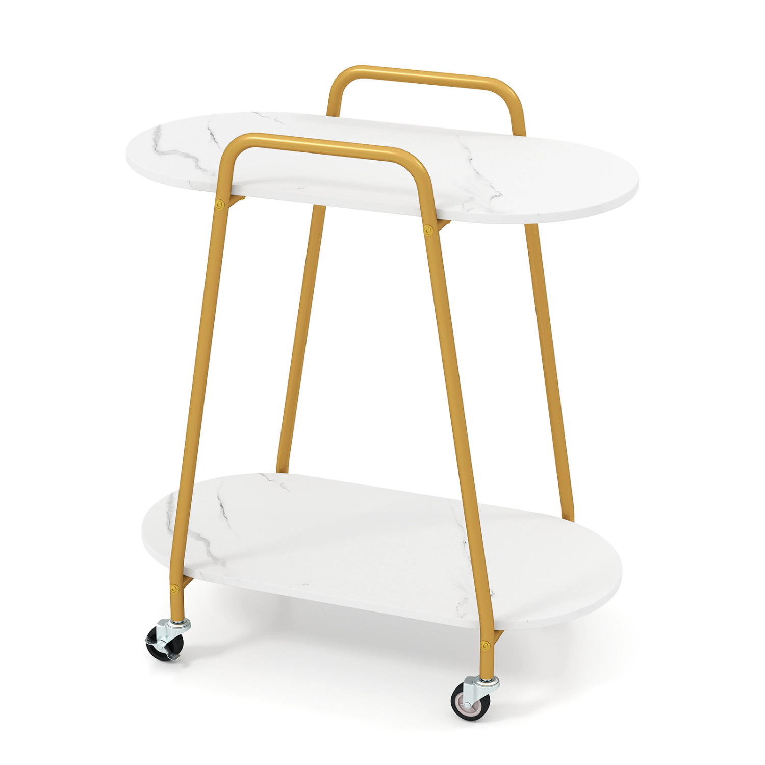 LJG 2-Tier Rolling End Table with Faux Marble Surfaces for Small Spaces